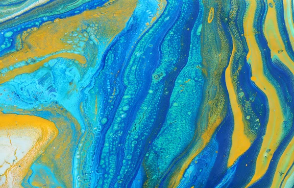 Fotózás absztrakt marbleized hatás háttér. Kék, menta, sárga és fehér kreatív színek. Gyönyörû festék. — Stock Fotó