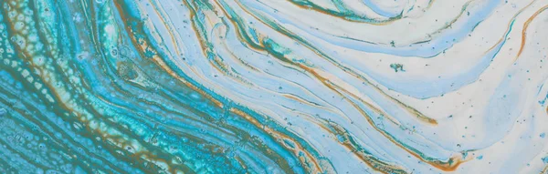 抽象的な大理石の効果の背景の写真。ブルー、ミント、ゴールド、ホワイトのクリエイティブカラー。美しいペンキバナー — ストック写真