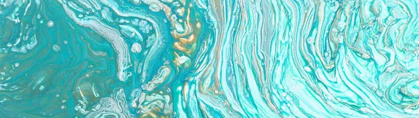 抽象的な大理石の効果の背景の写真。ブルー、ミント、ゴールド、ホワイトのクリエイティブカラー。美しいペンキバナー — ストック写真