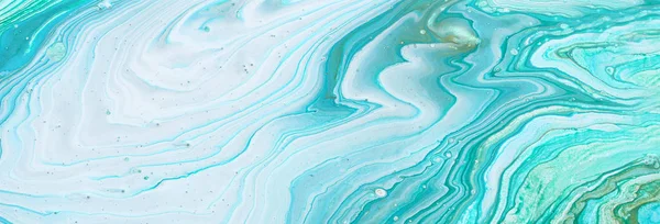 Photography of abstract marbleized effect background. Blue, mint, gold and white creative colors. Beautiful paint. banner — Stock Photo, Image