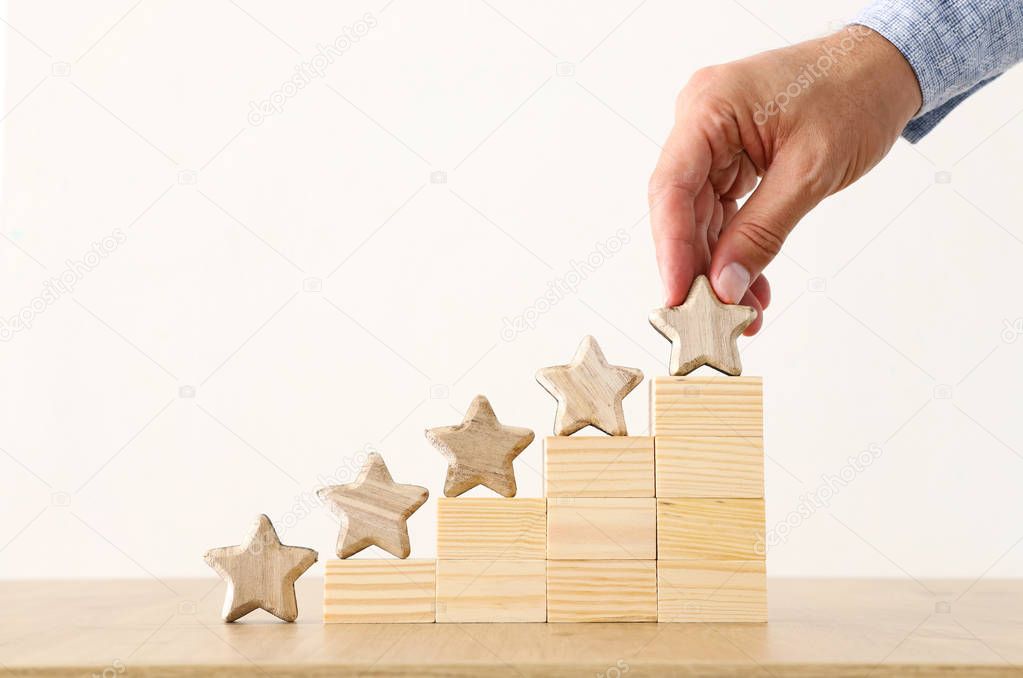 business concept image of setting a five star goal. increase rating or ranking, evaluation and classification idea