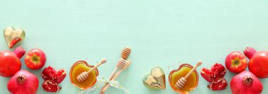 Rosh hashanah 'ın (Yahudi Yeni Yıl Tatili) dini imajı. Geleneksel semboller