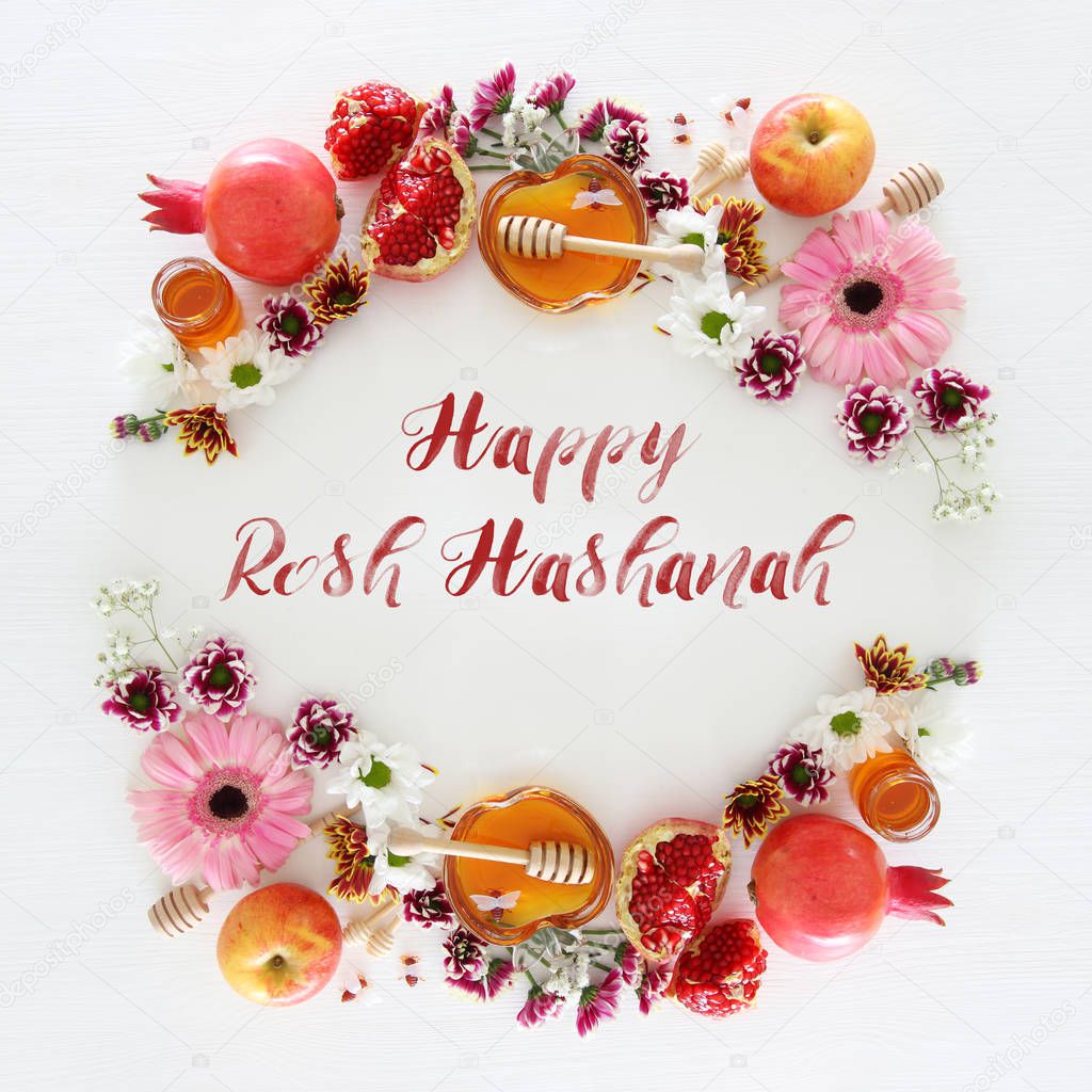 religion image of Rosh hashanah (jewish New Year holiday) concept. Traditional symbols