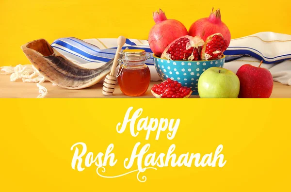 Rosh hashanah 'ın (Yahudi Yeni Yıl Tatili) dini imajı. Geleneksel semboller — Stok fotoğraf