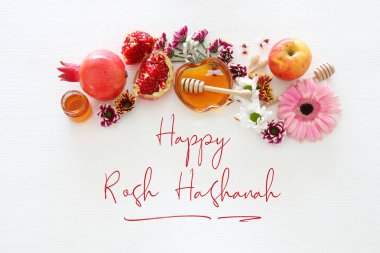 Rosh hashanah 'ın (Yahudi Yeni Yıl Tatili) dini imajı. Geleneksel semboller