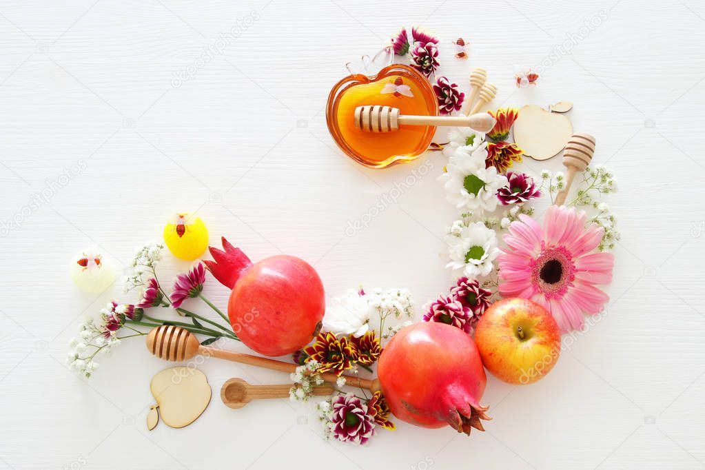 religion image of Rosh hashanah (jewish New Year holiday) concept. Traditional symbols