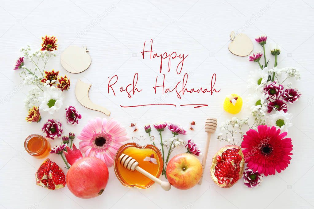 religion image of Rosh hashanah (jewish New Year holiday) concept. Traditional symbols