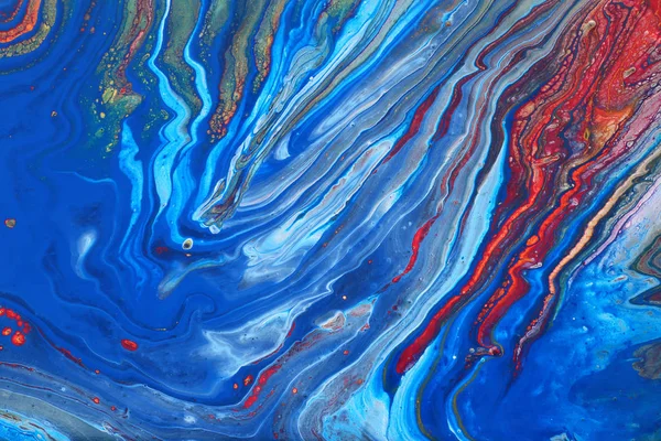 Fotografie van abstracte marbleized effect achtergrond. Blauwe, rode en witte creatieve kleuren. Mooie verf. — Stockfoto