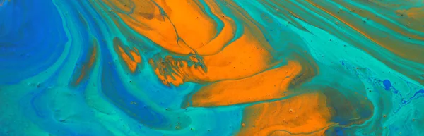 抽象的な大理石の効果の背景の写真。ブルー、ミント、オレンジ、ホワイトのクリエイティブカラー。美しいペンキバナー — ストック写真