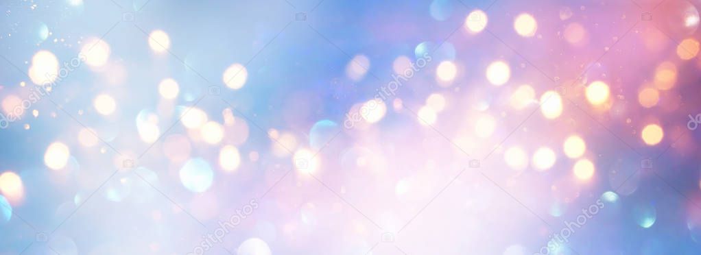 blackground of abstract glitter lights. blue, pink, gold and sil