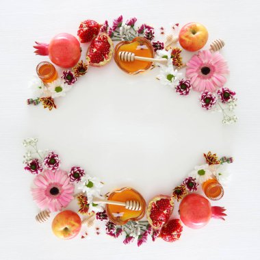 Rosh hashanah 'ın (Yahudi Yeni Yıl Tatili) dini imajı. Geleneksel semboller