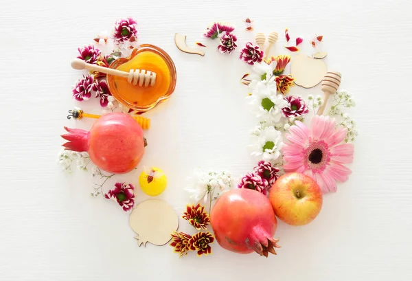 Religion bild av Rosh hashanah (jude nyår semester) koncept. Traditionella symboler — Stockfoto