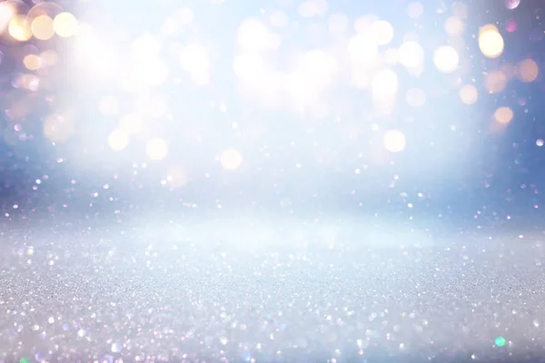 Background of abstract glitter lights. blue, gold and silver. de focused — Stock Photo, Image