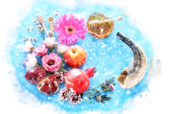 수채 색의 양식 과로 쉬 하자 나 ( 보석같은 새해의 개념 ) 의 추상적 인 이미지. 전통적 인 상징물 — 스톡 사진