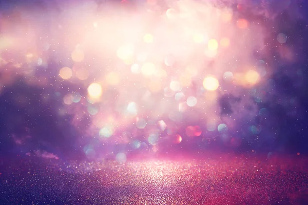 Abstract glitter silver, purple, blue and gold lights background. de-focused — Stock Photo, Image