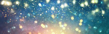 soyut glitter ışıkları arka plan. mavi, altın ve siyah. de odaklanmış. Afiş
