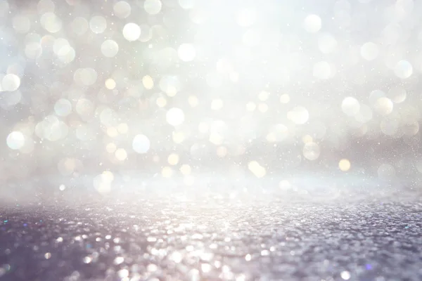 Background of abstract glitter lights. silver and gold. de-focused — Stock Photo, Image