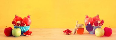 Rosh hashanah 'ın (Yahudi Yeni Yıl Tatili) dini imajı. Geleneksel semboller