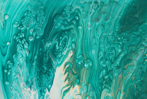 Fotografia de arte de fundo efeito marbleized abstrato. turquesa, verde esmeralda, azul e dourado cores criativas. Pintura bonita . — Fotografia de Stock