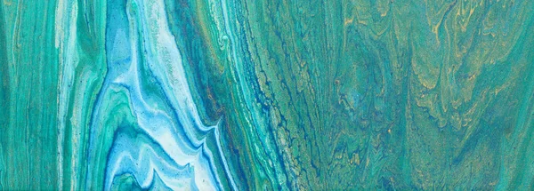 Art photography of abstract marbleized effect background. turquoise, emerald green, blue and gold creative colors. Beautiful paint. banner — Stock Photo, Image