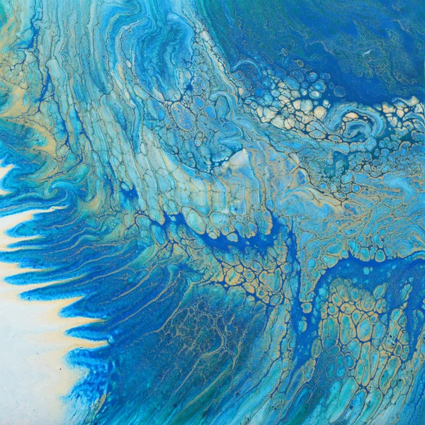 Kunstfotografie mit abstraktem, marmoriertem Hintergrund. Türkis, Blau und Gold kreative Farben. schöne Farbe. — Stockfoto