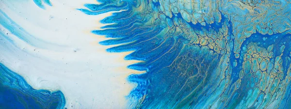 Fotografia de arte de fundo efeito marbleized abstrato. turquesa, azul e dourado cores criativas. Tinta bonita. banner — Fotografia de Stock