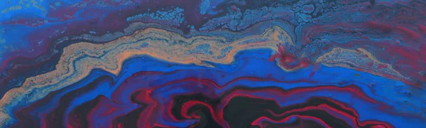Fotografia de arte de fundo efeito marbleized abstrato. preto, azul, roxo e dourado cores criativas. Tinta bonita. banner — Fotografia de Stock