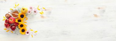 Rosh hashanah 'ın (Yahudi Yeni Yıl Tatili) dini imajı. Geleneksel semboller