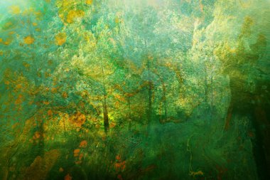 Doğada çift pozlama sanatı konsepti. orman ve sonbahar renkleri