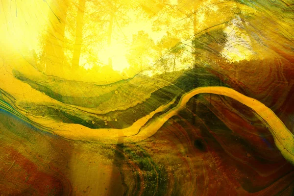 Τέχνη έννοια της διπλής έκθεσης στη φύση. δάσος και χρώματα πτώση — Φωτογραφία Αρχείου