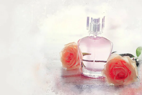 Sztuka koncepcja stylu akwarela i abstrakcyjna ilustracja butelki perfum vintage — Zdjęcie stockowe