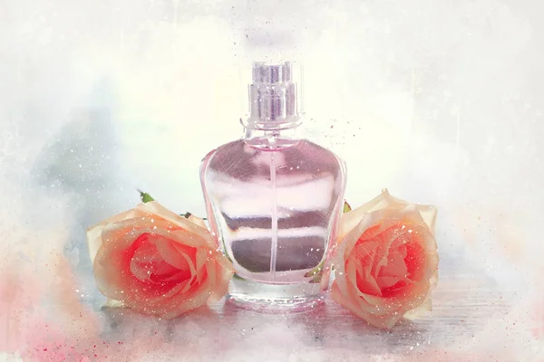 Art concept of watercolor style and abstract illustration of vintage perfume bottle — Stock Photo, Image