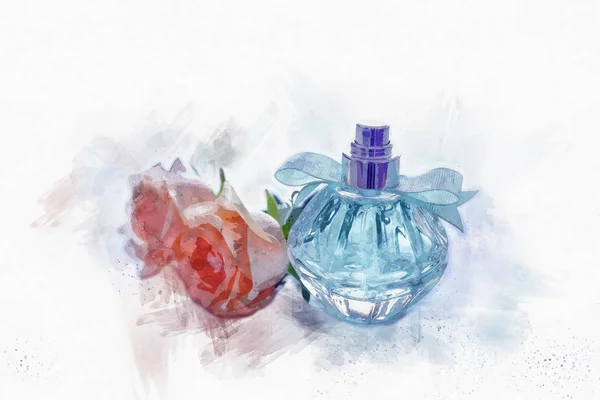 Conceito de arte de estilo aquarela e ilustração abstrata de garrafa de perfume vintage — Fotografia de Stock