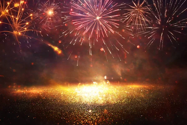 Elvont Arany Fekete Arany Csillogó Háttér Tűzijáték Karácsony Este Július — Stock Fotó