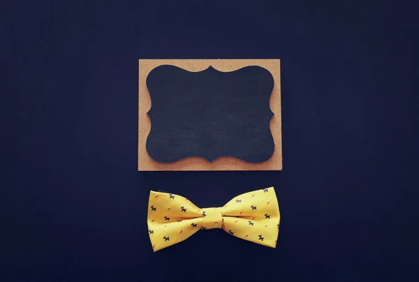 Father Day Concept Bow Tie Empty Blackboard Dark Blue Background — Stock Photo, Image