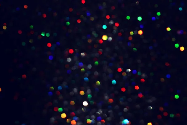 Sfondo Luci Glitter Astratte Multicolore Nero Focalizzata — Foto Stock