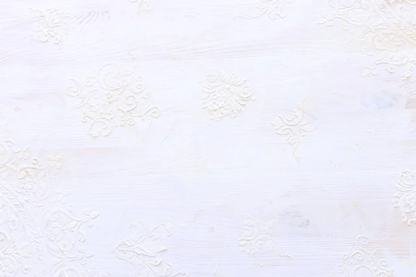 Background White Wooden Vintage Wall Floral Emboss Details — Stock Photo, Image