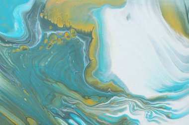 Soyut mermer efekt arka planının sanat fotoğrafçılığı. Mavi, beyaz ve altın renkli yaratıcı renkler. Güzel boya..