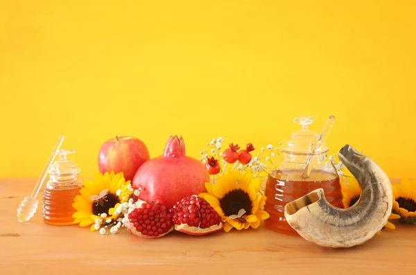 Religion Bild Rosh Hashanah Jude Nyår Semester Koncept Traditionella Symboler — Stockfoto