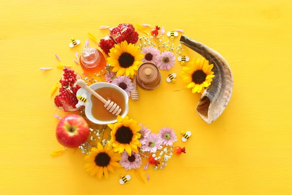 Rosh Hashanah Yahudi Yeni Yıl Tatili Dini Imajı Geleneksel Semboller — Stok fotoğraf