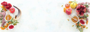 Rosh hashanah 'ın (Yahudi Yeni Yıl Tatili) dini imajı. Geleneksel semboller