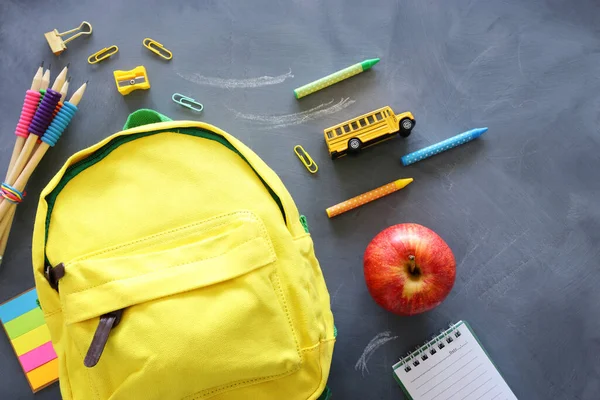 Istruzione Tornare Concetto Scuola Sfondo Lavagna Vista Dall Alto Posizione — Foto Stock