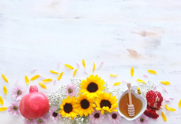 Rosh Hashanah Jewesh Holiday Konzept Honig Traditionelles Feiertagssymbol — Stockfoto