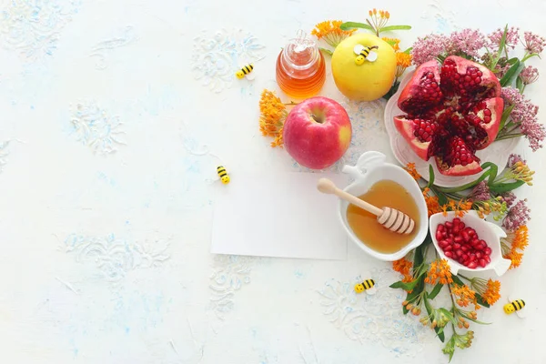 Rosh Hashanah Liburan Yahudi Konsep Madu Simbol Hari Raya Tradisional — Stok Foto