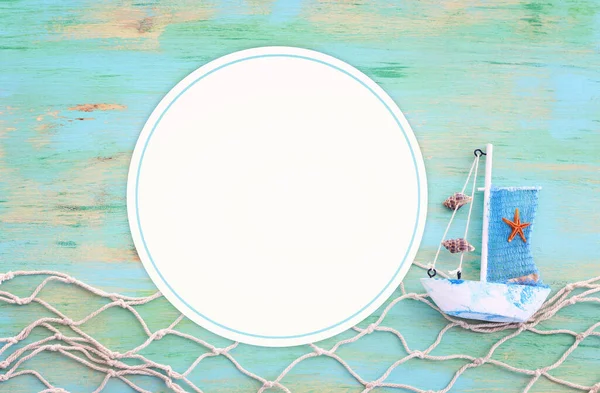 Wooden Vintage Boat Blue Background — Stock Photo, Image