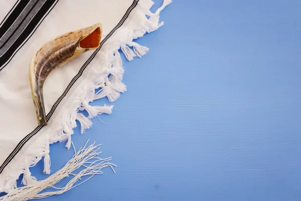 Náboženský Obraz Tallit Shofar Roh Židovské Náboženské Symboly Rosh Hashanah — Stock fotografie