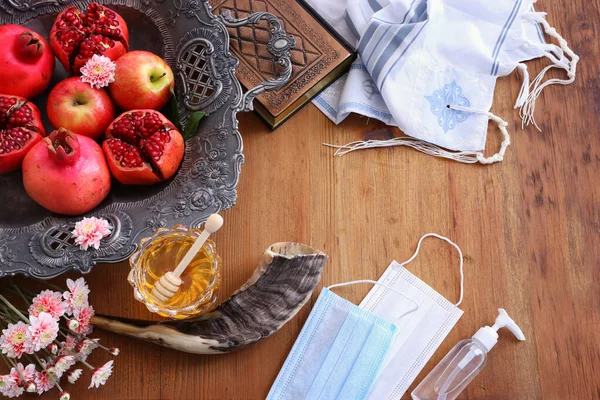 Rosh Hashanah Yahudi Yeni Yıl Tatili Dini Imajı Geleneksel Semboller — Stok fotoğraf