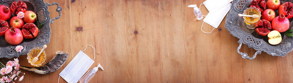 religion image of Rosh hashanah (jewish New Year holiday) concept. Traditional symbols