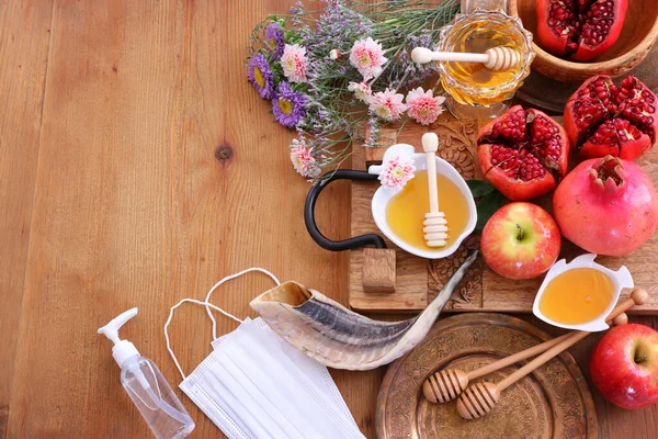 Rosh Hashanah Yahudi Yeni Yıl Tatili Dini Imajı Geleneksel Semboller — Stok fotoğraf