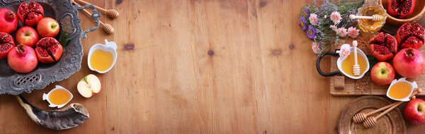 religion image of Rosh hashanah (jewish New Year holiday) concept. Traditional symbols